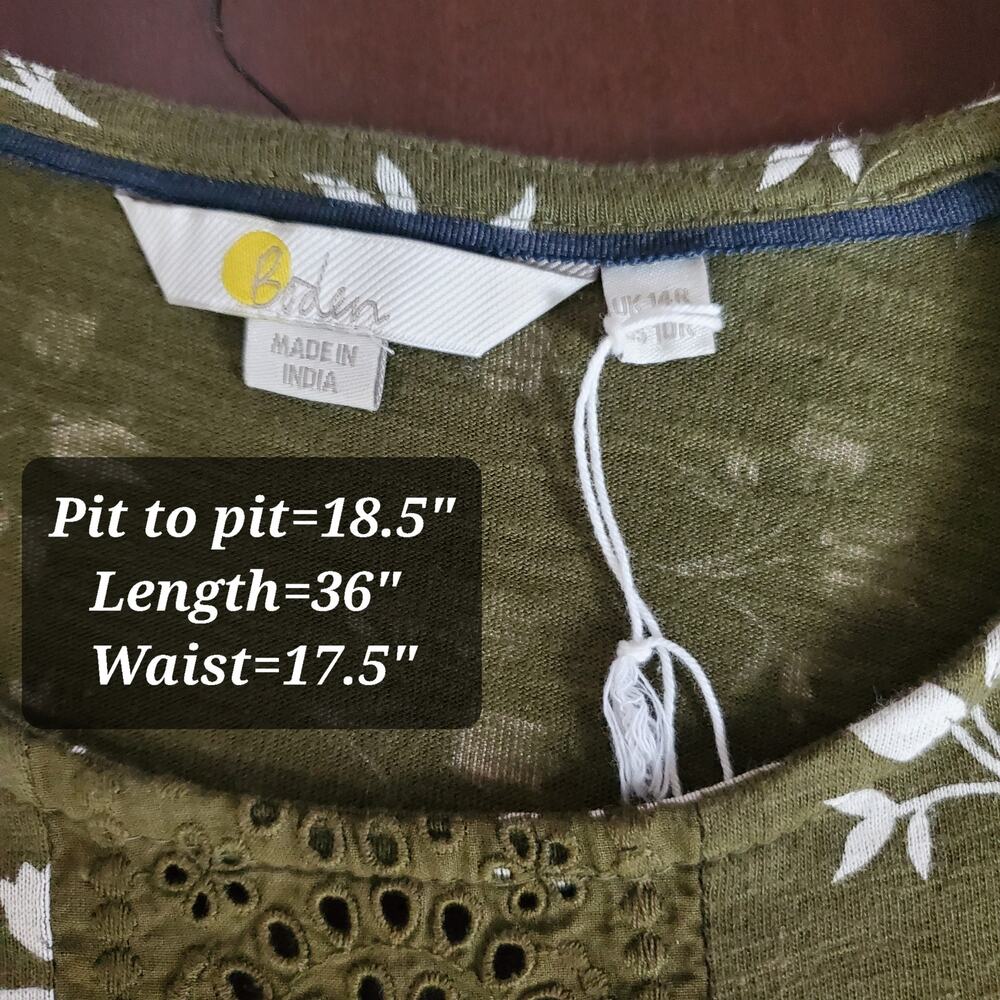 BODEN Olive Green Floral Babydoll Dress NWT Sz 10R Boho Prairie Whimsical - Picture 8 of 11